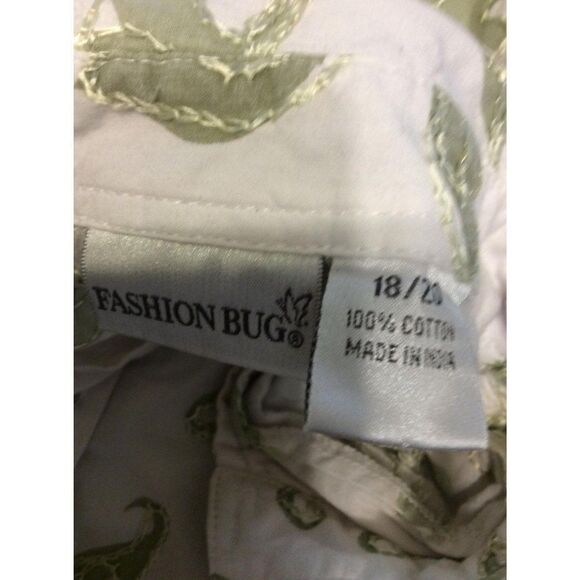 Fashion Bug 3/4 Sleeve Button Down Size 18/20 White With Green Flower Cotton - Picture 3 of 3